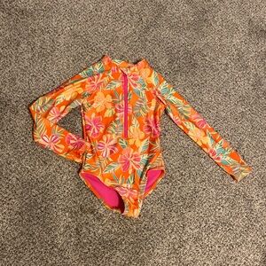 Wonder Nation Floral Rashguard - Orange and Pink